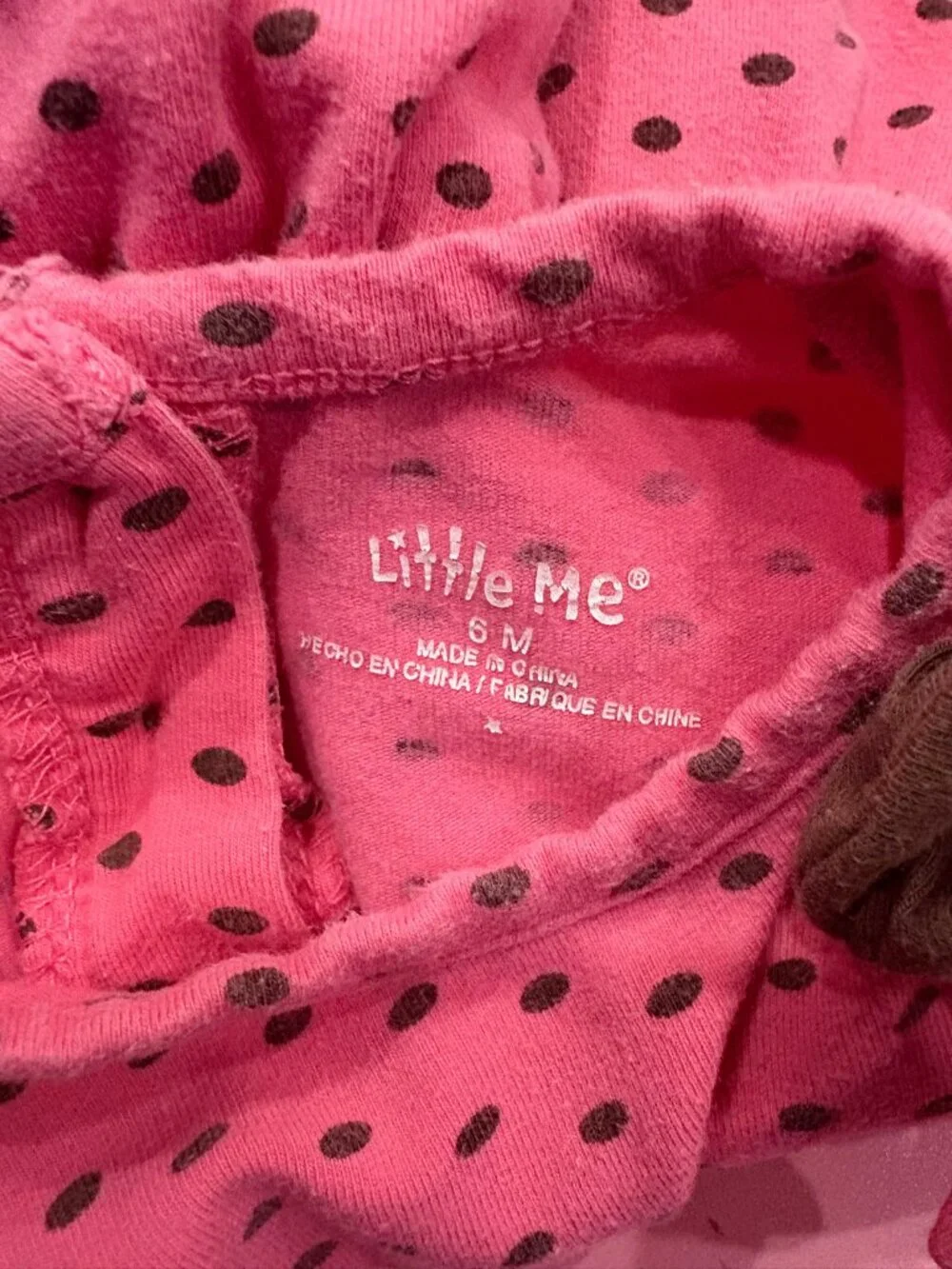 Little Me Baby Girls Pink & Brown Polka Dot Tiered Tunic Dress (Size 6 Months)